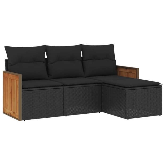 Salon de jardin résine tressée - BURKE - 4 pièces - Coussins inclus - Résistance aux UV - Noir - Modulaire