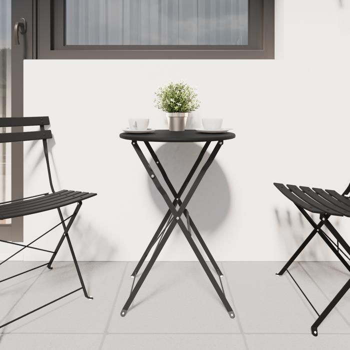 (Summer sales 2025) Table bistrot pliante - GKK - Anthracite Ø50x71 cm - Desgin classique - Acier revêtu de poudre(20)