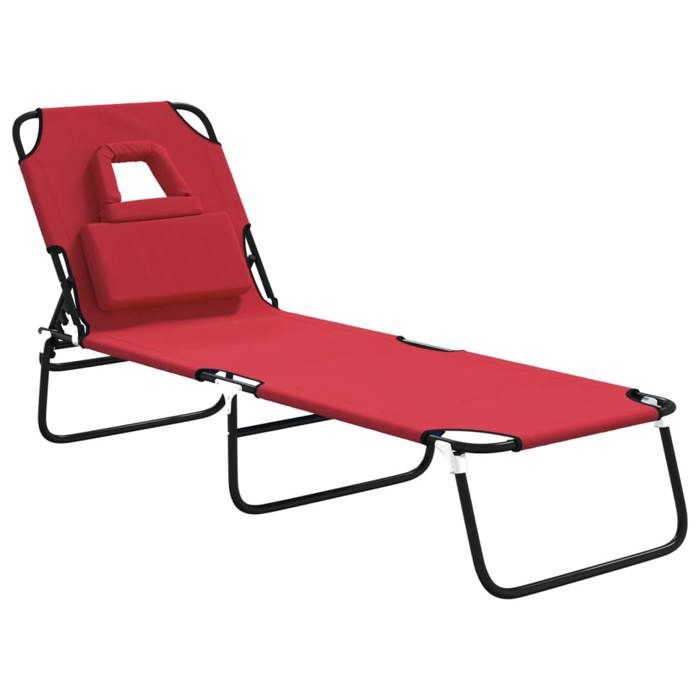 SALE 2026Transat de soleil/plage - Chaise longue pliante rouge tissu oxford acier enduit de poudre189x56x83cm 5.92 Kg 4371226