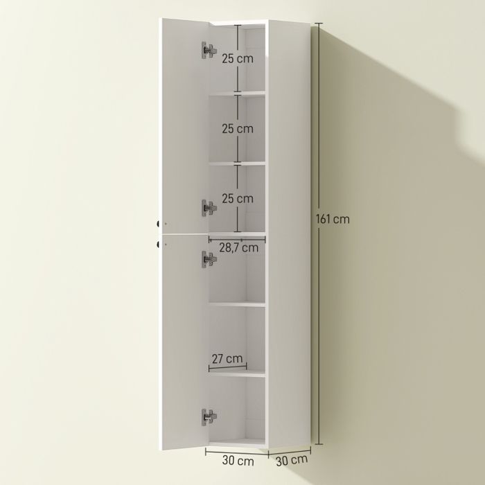 Meuble de salle de bain mural surface laquée 6 étagères MDF blanc