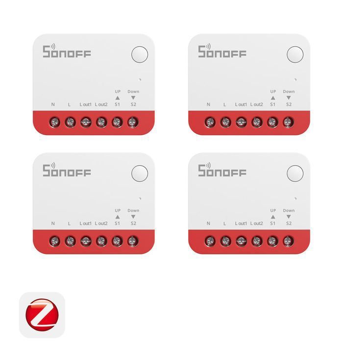 Lot de 4 Relais Intelligent pour Volets Roulants Sonoff Zigbee MINI-ZBRBS Blanc