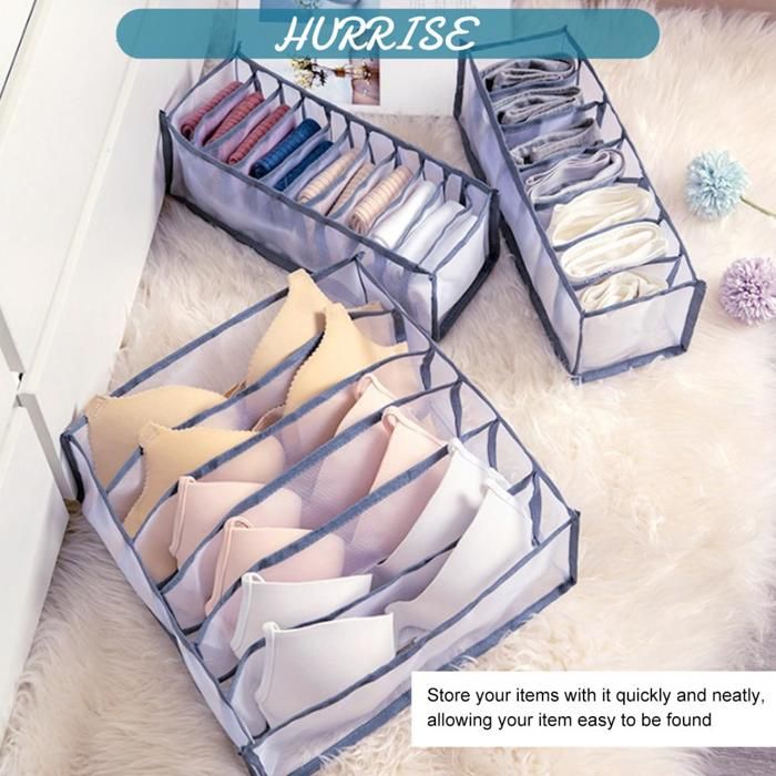 Sonew Boîte de rangement de sous-vêtements 3Pcs/Set Foldable Underwear Storage Box With Compartments Socks bagagerie etanche Gris