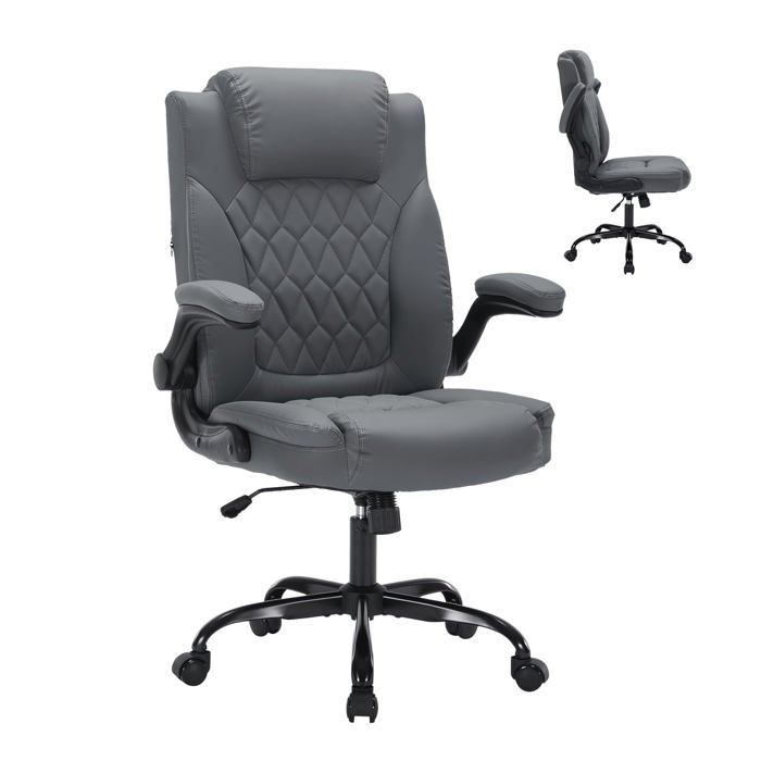 Fauteuil de bureau ergonomique - LUNSY - Gris - 51x51 cm - Hauteur réglable 109-1165 cm - Charge 159 kg - Cuir PU