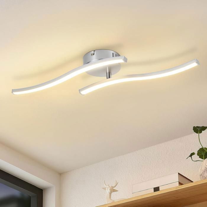 Homefire Plafonnier LED pour cuisine : luminaire moderne argenté en forme de vague lumière blanche chaude 3000 K