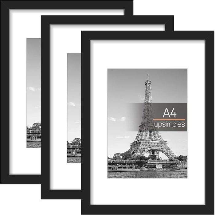 Lot de 3 Cadres Photo 21x29.7cm Cadre A4 Noir pour Photos Images Affiches Puzzle 21x29.7cm NOIR BLANC BAGUETTE DENCADREMENT