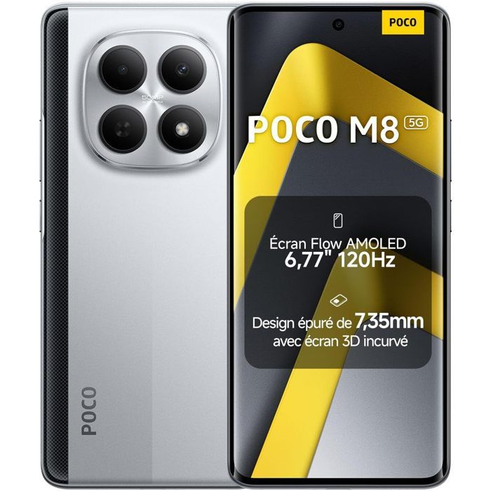 Smartphone Xiaomi POCO M8 5G 12Go Ram 512Go Argent 6.77 pouces 120Hz