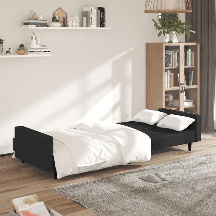 Antitaches Canapé-lit Scandinave - LEMONTREE - pour salon - Sofa réversible - 2 places noir velours Size globales:220x845x69cm 7592