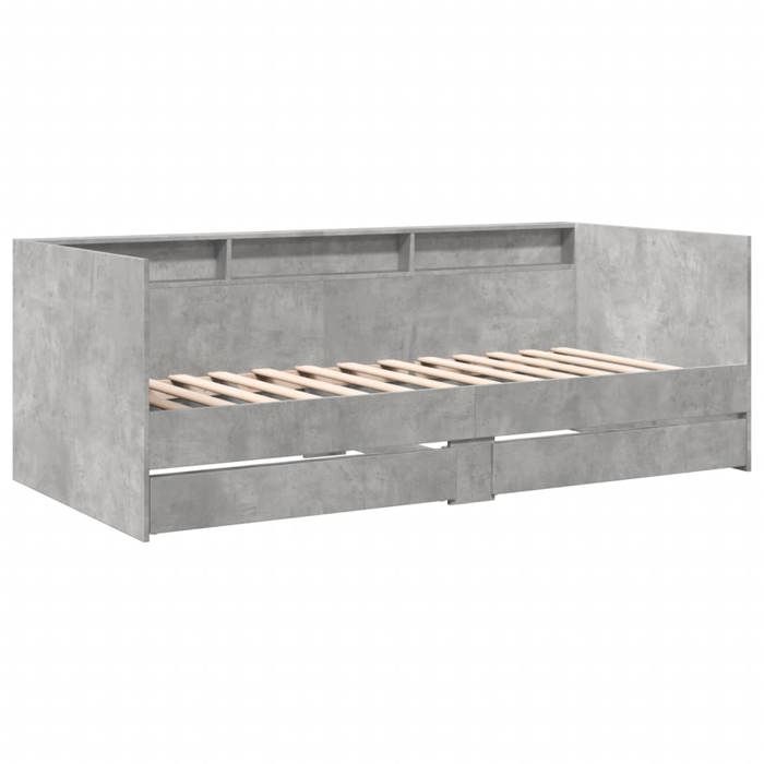 BEAU Structure de Lit de jour - SARAZYJ - Sommier à Lattes - 1 personne - avec tiroirs sans matelas - gris béton 100 x 20