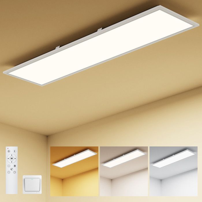 Panneau LED Plafonnier 30W 3000-6500K Intensité Variable Télécommande Veilleuse Mémoire Pour Tous Espaces (100x25cm )
