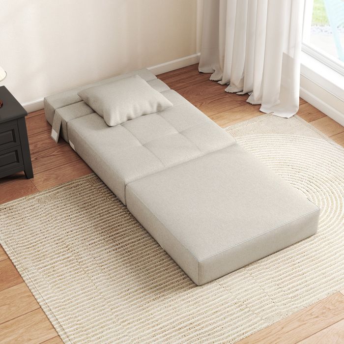 MOTHINESSTO5192-Chauffeuse canapé-lit convertible fauteuil 1 place avec 1 coussin déhoussable tissu beige