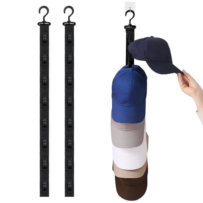 Support Mural pour Casquettes avec 8 Clips de Rangement - Longueur 72 5 cm - Lot de 2 Pièces