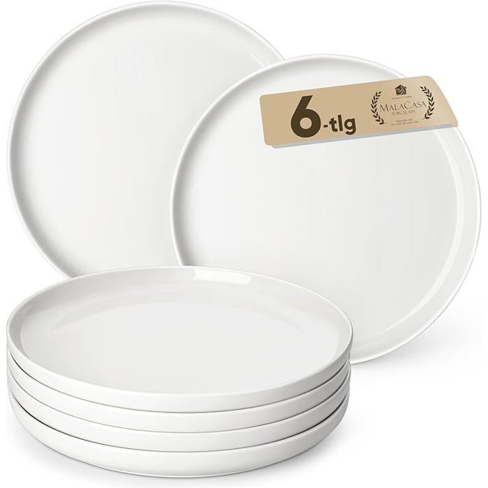 Grande Assiettes Plates pour 6 personnes Ø 26 cm Assiette Blanche en Porcelaine Lot de 6 26cm Assiettes Plates(6x) Blanc SALADIER