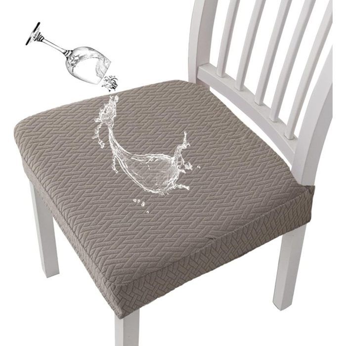4 Pcs Stretch Treillis Jacquard Housses de Siège de Chaise Imperméables pour Salle à Manger Taupe brun HOUSSE DE CHAISE