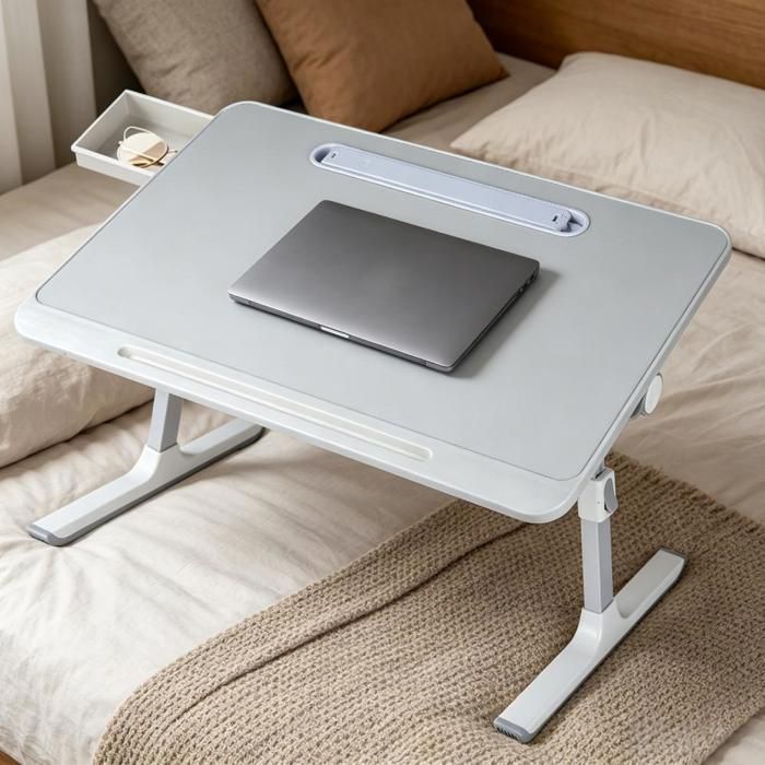 SUPFINE Table de Lit - Bureau Petit déjeuner - Support PC et Tablette - avec Lampe de Table - Réglable - pour Lit Canapé Sol