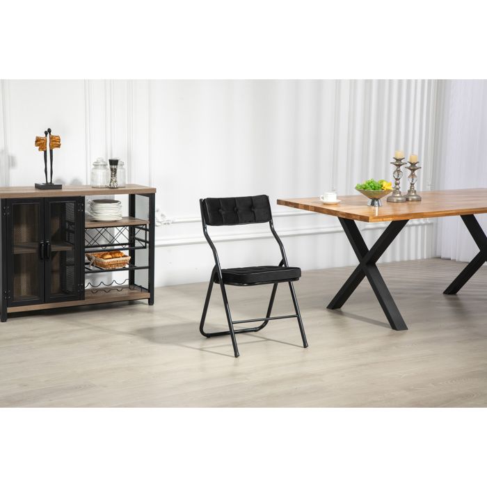 Modenuit Lot de 2 chaises pliantes rembourrées noires dossier et assise en velours structure en acier