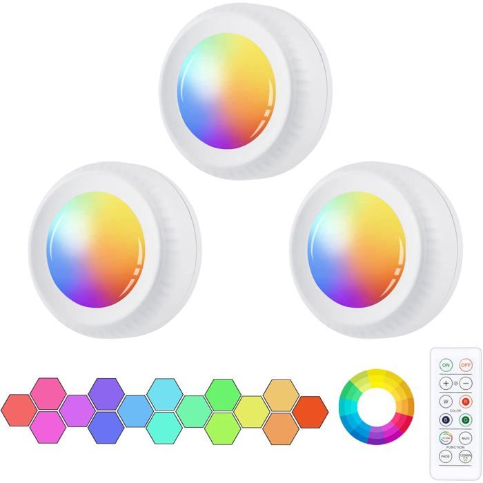 Lampe LED RGBW pour placard  - 3 pièces - 16 couleurs - Modes flash et dégradé - Rechargeable USB