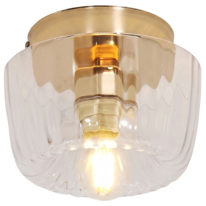 Plafonnier Luminaire en Verre Transparent Ø16CM - WOTTES - Finition en Laiton Doré Lampe Plafond 1pcs pour Salle à Manger Cuisine