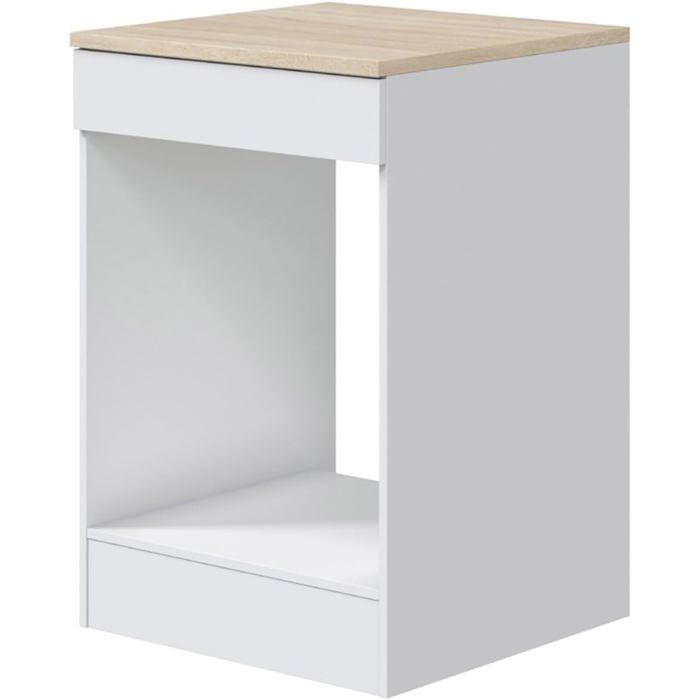 PEGANE Meuble Bas de Cuisine avec Plan de Travail Blanc Brillant/Chêne Canadien 90x60x60 cm pour Four PEGANE Meuble Bas de Cuisine avec Plan de Travail Blanc Brillant/Chêne Canadien 90x60x60 cm pour Four