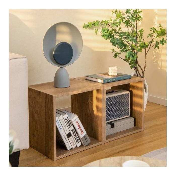 Lot de 2 tables de chevet empilables avec cubes de rangement ouverts pour chambre salon ou bureau
