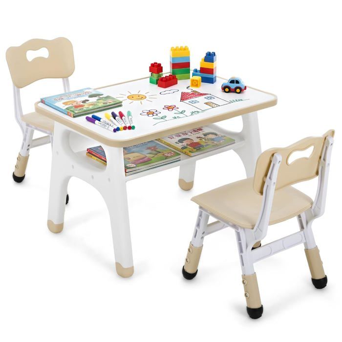 Table enfant lot de 2 chaises - hauteur réglable 47 5 cm - plateau à peindre - bureau 70 x 50 cm - plastique et métal gris