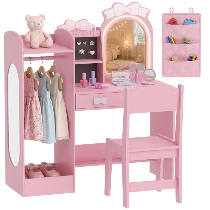 Coiffeuse pour enfants - AIYAPLAY - tabouret et miroir lumineux à 2 couleurs en acrylique - 3-8 ans - bois - 92x36x103 3cm - rose Coiffeuse pour enfants - AIYAPLAY - tabouret et miroir lumineux à 2 couleurs en acrylique - 3-8 ans - bois - 92x36x103 3cm - rose
