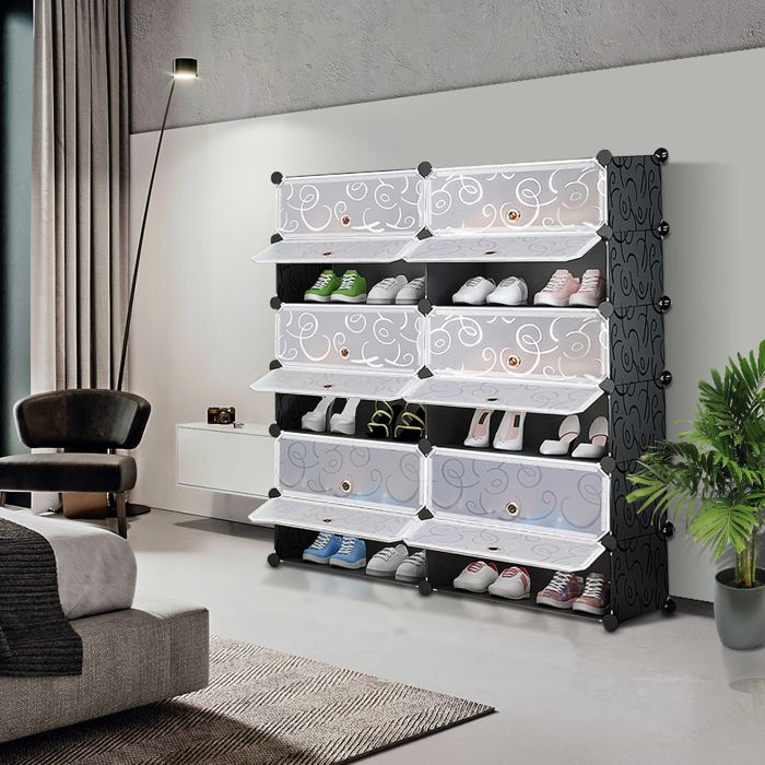 OHMG-Meuble À Chaussures En Plastique À 6 Niveaux Et 12 Portes-Nettoyage La Surface Du Panneau-Partition Transparente-95*37*107cm