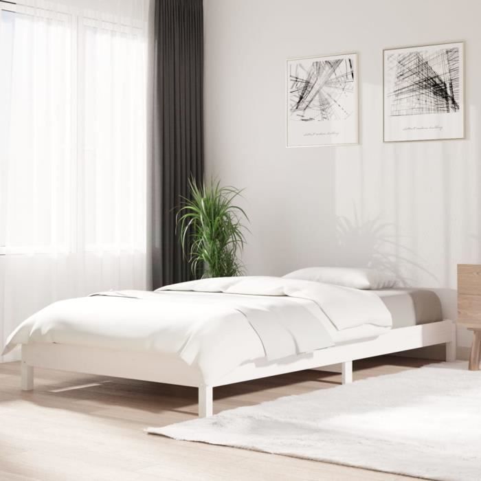 Lit empilable Blanc 100x200 cm Bois de pin massif - AKOZON - SIB