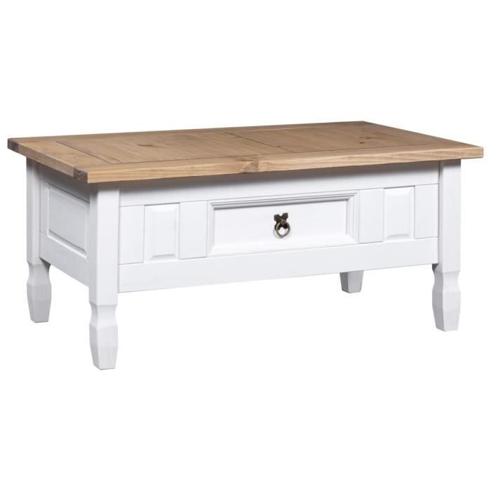 LeDivil - Table basse Pin mexicain Gamme Corona Blanc 100x55x45 cm - 7319463085329