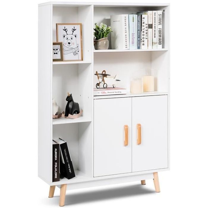 costway bibliothèque scandinave blanche 80x24x119 cm armoire de rangement avec cube de rangement idéal pour salon, chambre, entrée