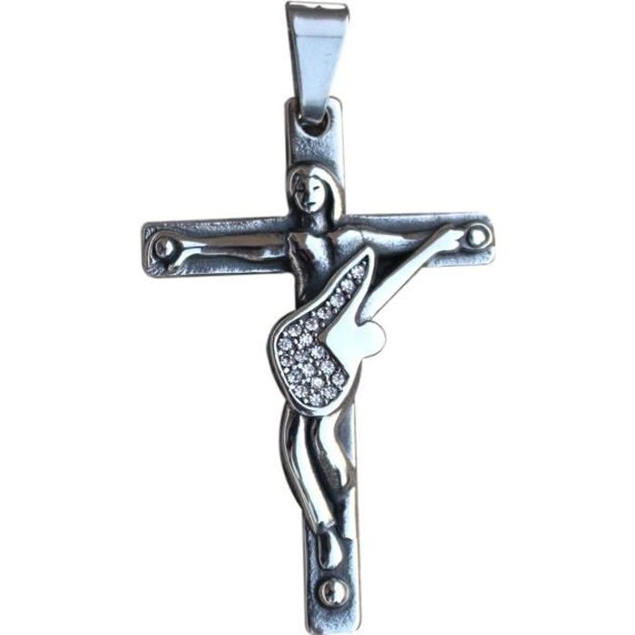 Bijou Johnny Hallyday Argent Pendentif Johnny Hallyday Croix Et Guitare - 6x4 Cm, Couleur Argent - Original Neuf Avec étiquettes Boutique Officiel