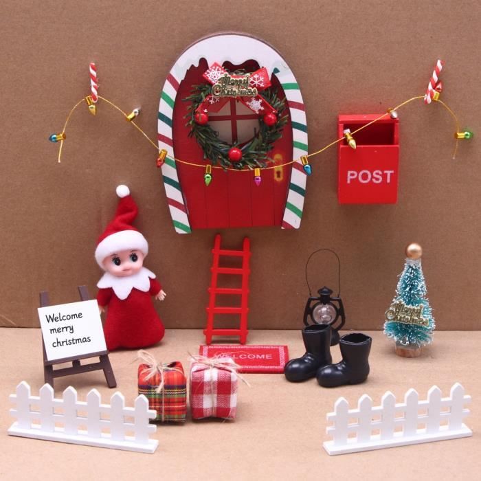 Kit Porte Lutin de Noël, 22Pcs Miniature Lutin Farceur de Noel Accessoires,Porte  de Lutin Miniature avec Sapin de Noël,Clôture,Tapis - Cdiscount Maison