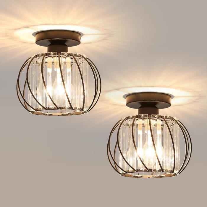 Lustre Encastré Cainjiazh - Cristal K9 Or - Diamètre 20cm - Ampoule E27 Non Incluse - Pour Salle De Bain/Couloir
