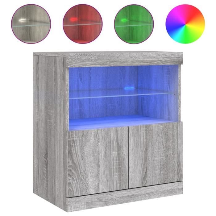 Buffet Gris avec lumières LED sonoma gris 60x37x67 cm - Meuble de salon - Buffet bas