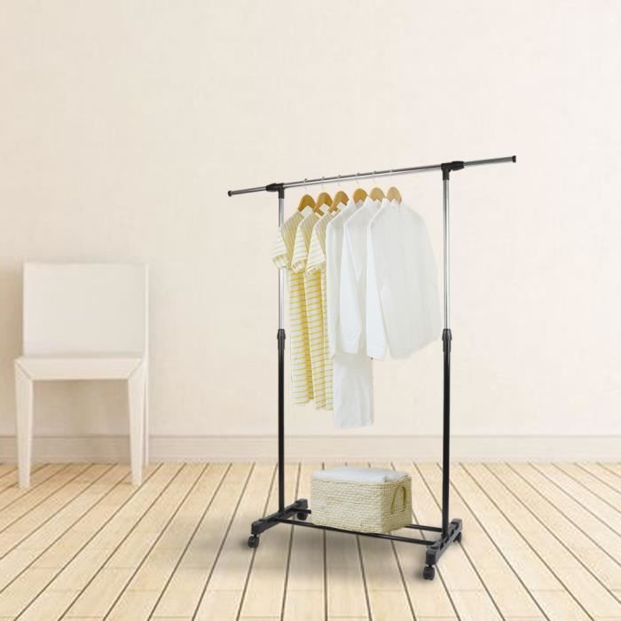 Portant Penderie à vêtement Réglable KEKE - Style Contemporain - Noir - Métal - Hauteur 158cm - Largeur 77cm