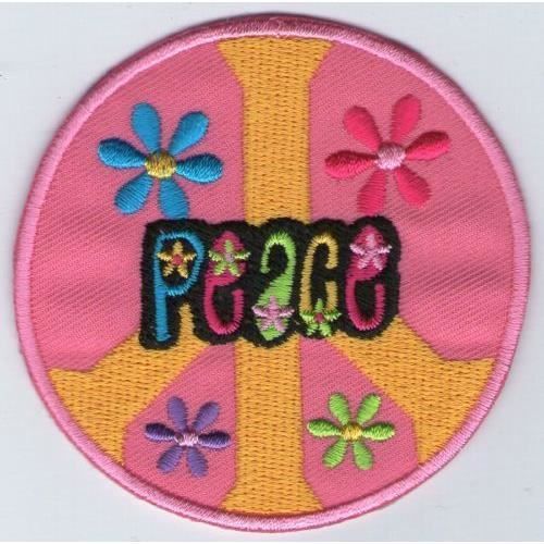 ECUSSON PATCHE PATCH THERMOCOLLANT PEACE AND LOVE JAUNE DIMENSIONS 10 X 5,5 CM