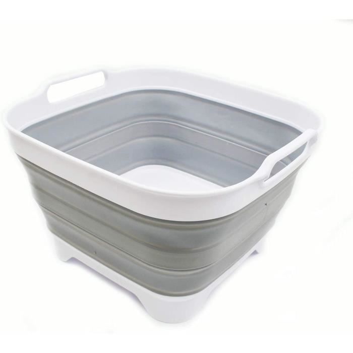 Bassine Vaisselle Pliable Sammart 10L - Avec Bouchon Vidange Gris/noir