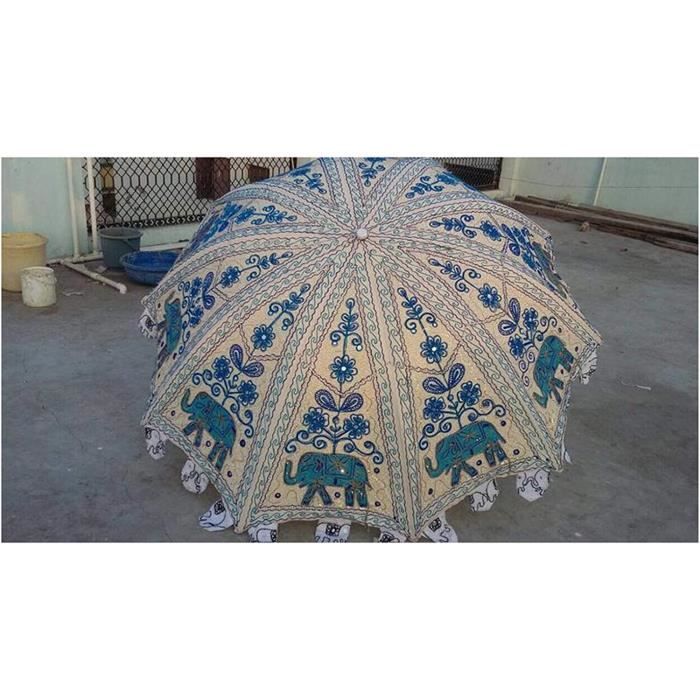 Lot De 5 Parapluies Indiens Vintage Décoratifs - Fait Main, Miroir, Broderie