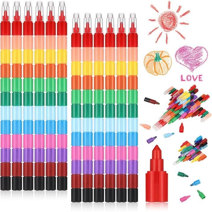 12 Pièce Crayons De Cire Empilables,Crayons Bloc Construction,Crayon De Couleurs Enfants,Crayons