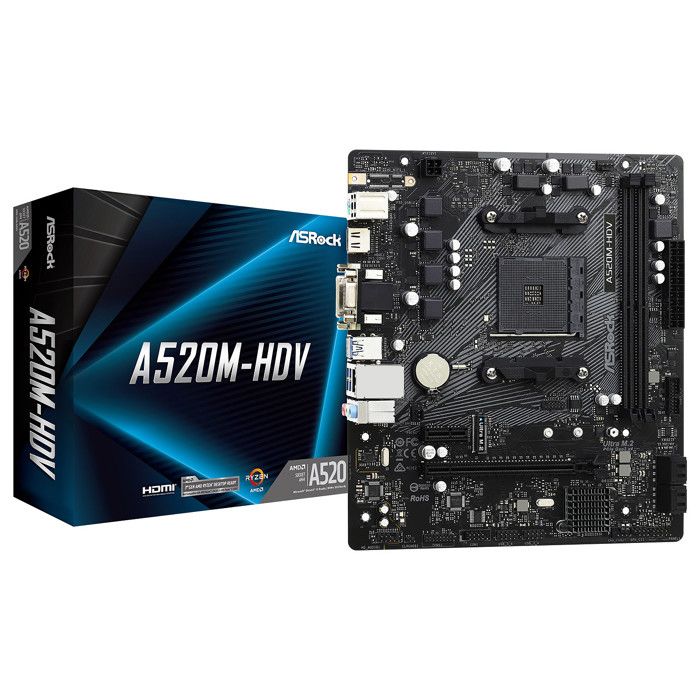 Carte mère ASROCK A520M-HDV – Micro ATX – Socket AM4 – DDR4 SDRAM – Prise M.2