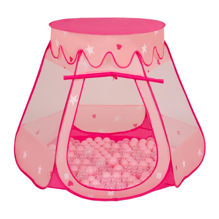 Selonis Tente 105X90cm-100 Balles Plastiques Château Piscine À Balles Pour Enfants, Rose:Rose Poudré-Transparent