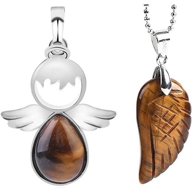 Collier Pendentif Ange Avec Quartz Rose Naturel - Corde Réglable 65 Cm, Plaqué Argent, Saint-Valentin
