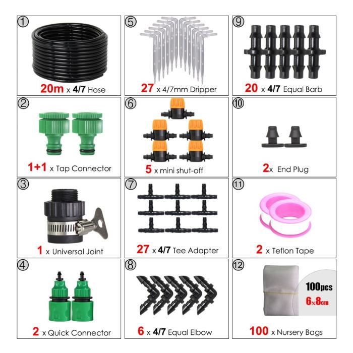 Kit Irrigation Goutte à Goutte 189 Pièces - Système Arrosage Automatique Jardin 40M Tuyau