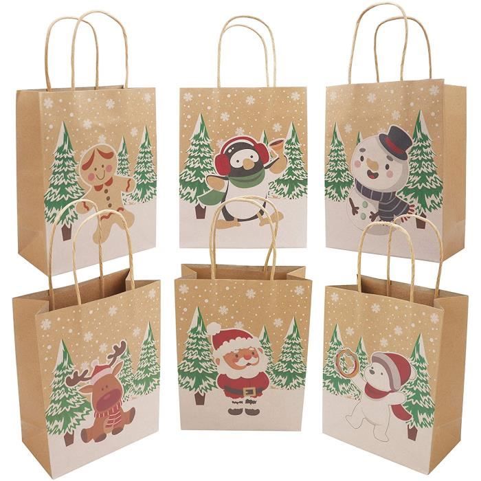 HOWAF Lot de 24 Sacs Cadeaux de Noël en Papier Kraft Pochette Noël