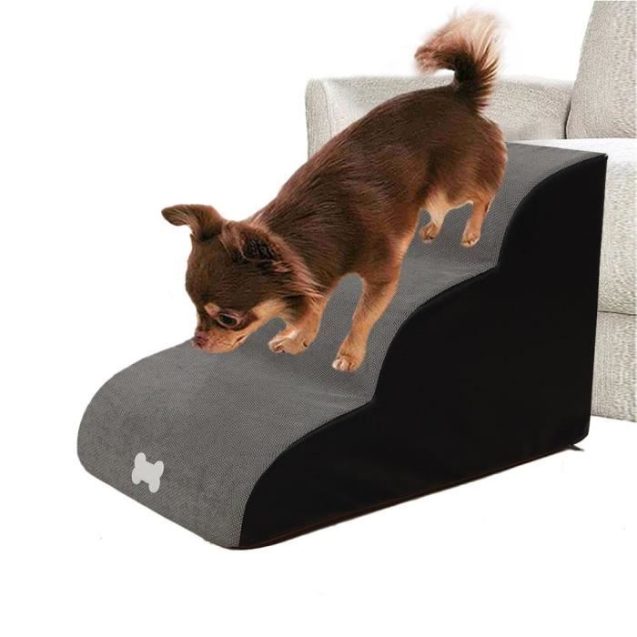 gris - Escalier pour animaux de compagnie, 3 marches, pente, antidérapant, en flanelle, pour petit chien ou c
