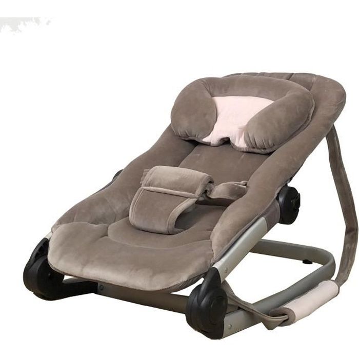 Bambisol Transat Bebe Luxe en Velours | Cale-Tête Réglable, Inclinable, Pliable, Fixe ou Balancelle (Choco Bleu)