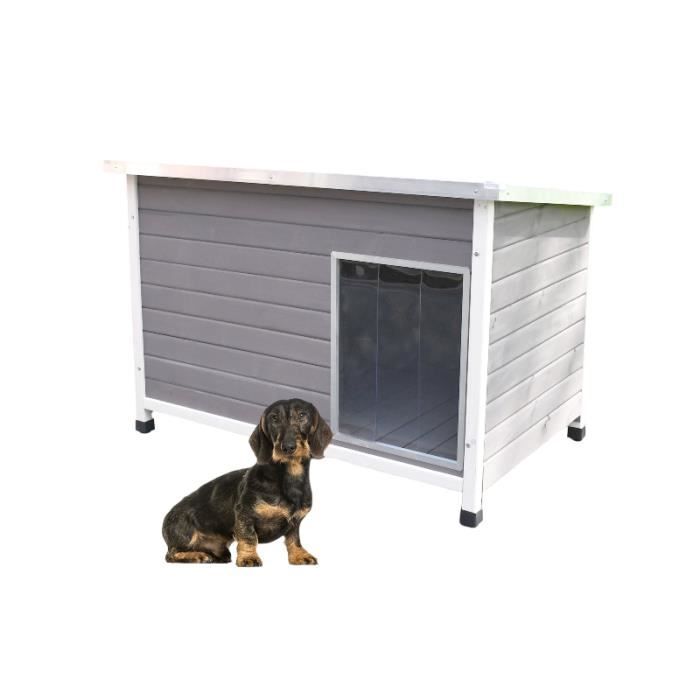 Meilleurs prix pour Niche Chien bois massif avec toit pliant JACKY Gris clair M 85x 58x 60 cm