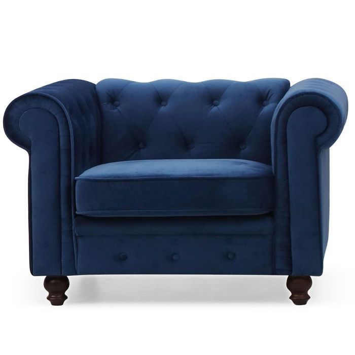MENZZO Grand fauteuil Chesterfield Velours Bleu MENZZO Grand fauteuil Chesterfield Velours Bleu