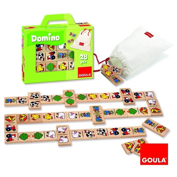 dominos en bois sur le thème de la ferme - goula - domino ferme - 28 pièces - a partir de 2 ans