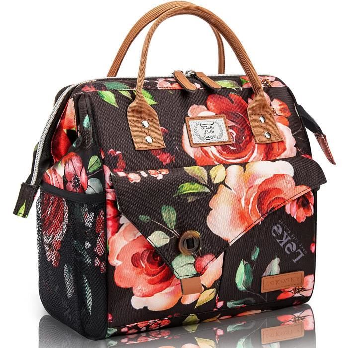 Fleurs Rouges Sac Isotherme Repas 11 L Lunch Bag Glaciere Souple