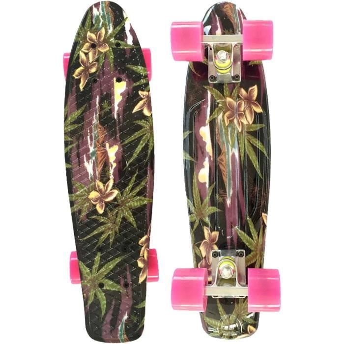 ERNAN Skateboard Mini 22 Pollici Per Tutti – Cruiser Retro Con Ruote LED Che Brillano, Portata 100kg, Perfetto Per Principianti E Pro